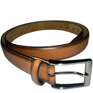 The Men's Store Tan Leather Belt with Silver Buckle